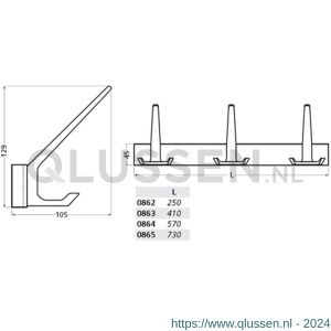 Hermeta 0864 garderobe kapstok 4x haak nummer 860 nieuw zilver EAN sticker 0864-02E