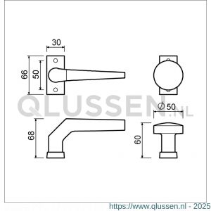 Ami 65/30-357 smalrozet kruk combinatie deurkruk 357 vastdraaibaar rozet 65/30 R6.5 hartafstand 50 mm F1 511043