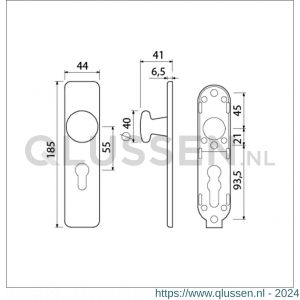 Ami 185/44 Klik knopkortschild aluminium knop 160/40 vast kortschild 185/44 Klik profielcilinder PC 55 zwart RAL 9005 structuur finish 739273