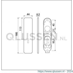 Ami 185/44 Klik kortschild aluminium zonder krukgat sleutelgat SLG 56 F1 210332