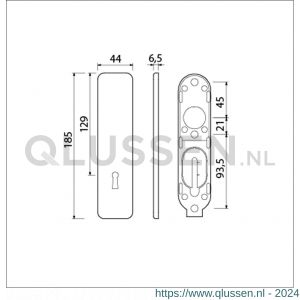 Ami 185/44 Klik kortschild aluminium zonder krukgat sleutelgat SLG 72 F1 210334