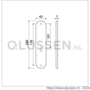 Ami 200/1/7 langschild aluminium zonder krukgat sleutelgat SLG 56 F1 212132