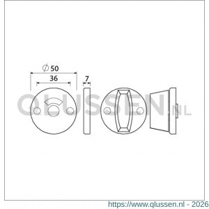 Ami 3 RH vrij- en bezetrozet aluminium rond toilet- en badkamersluiting WC 5 mm F1 216208