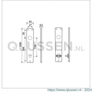 Ami 218/3 RH langschild aluminium rondhoek toilet- en badkamersluiting WC 218/3 RH 8x110 mm F2 223228