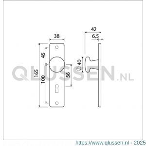 Ami 165/4 RH knopkortschild aluminium rondhoek knop 160/40 vast kortschild 165/4 RH sleutelgat SLG 56 F2 310102