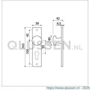 Ami 165/4 RH knopkortschild aluminium rondhoek knop 160/40 vast kortschild 165/4 RH profielcilinder PC 55 F2 310104