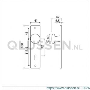 Ami 180/41 RH knopkortschild aluminium rondhoek knop 160/40 vast kortschild 180/41 RH sleutelgat SLG 72 F2 310803
