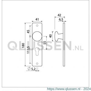 Ami 180/41 RH knopkortschild aluminium rondhoek knop 160/40 vast kortschild 180/41 RH profielcilinder PC 55 F2 310804