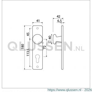 Ami 180/41 RH knopkortschild aluminium rondhoek knop 160/40 vast kortschild 180/41 RH profielcilinder PC 72 F2 310806