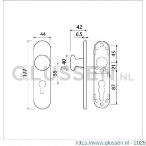 Ami 177/1 Klik knopkortschild aluminium knop 160/40 vast kortschild 177/1 profielcilinder PC 55 Klik F1 311554