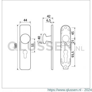 Ami 185/44 Klik knopkortschild aluminium knop 160/40 vast kortschild 185/44 Klik profielcilinder PC 55 F1 311574