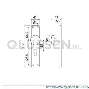 Ami 212/41 RH knoplangschild aluminium knop 160/50 vast langschild 212/41 RH rondhoek profielcilinder PC 55 F2 313784