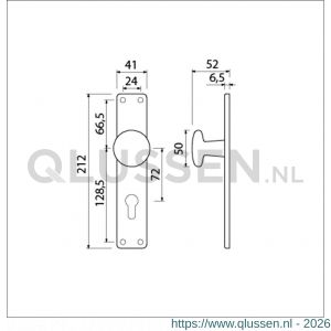 Ami 212/41 RH knoplangschild aluminium knop 160/50 vast langschild 212/41 RH rondhoek profielcilinder PC 72 F1 313796