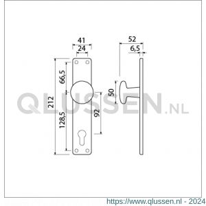 Ami 212/41 RH knoplangschild aluminium knop 160/50 vast langschild 212/41 RH rondhoek profielcilinder PC 92 F1 313798