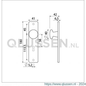 Ami 180/41 RH knopkortschild aluminium rondhoek knop 160/40 vast kortschild 180/41 RH sleutelgat SLG 56 F1 318812