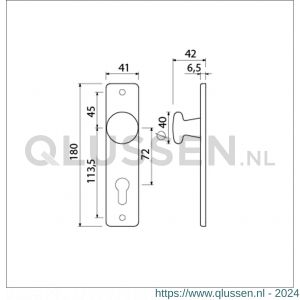 Ami 180/41 RH knopkortschild aluminium rondhoek knop 160/40 vast kortschild 180/41 RH profielcilinder PC 72 F1 318816