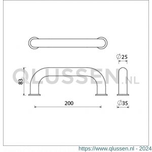 Ami 200 M6 stuk deurgreep enkelgebogen 200 mm M6 F1 deurdikte 38-61 mm 490044