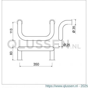 Ami 350 R14 stuk deurgreep dubbelgebogen 350 mm R14 F1 deurdikte 38-61 mm 490063