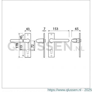 Ami KS 178/43-386 kruk-kruk garnituur deurkruk 386 Rota kortschild 178/43 profielcilinder PC 72 F1 deurdikte 38-42 mm 500150