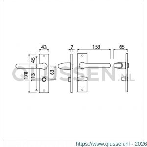 Ami KS 178/43-386 kruk-kruk garnituur deurkruk 386 Rota kortschild 178/43 toilet- en badkamersluiting WC 8/63 F1 deurdikte 38-42 mm 500170