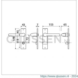 Ami KS 178/43-386 kruk-kruk garnituur deurkruk 386 Rota kortschild 178/43 toilet- en badkamersluiting WC 8/72 F1 deurdikte 38-42 mm 500180