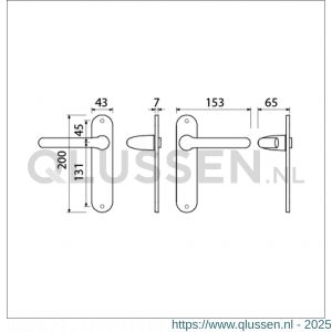 Ami LS 200/1/7-386 kruk-kruk garnituur deurkruk 386 Rota langschild 200/1/7 blind F1 deurdikte 38-42 mm 500300