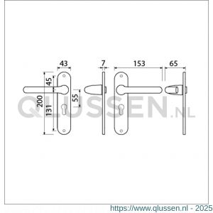 Ami LS 200/1/7-386 kruk-kruk garnituur deurkruk 386 Rota langschild 200/1/7 profielcilinder PC 55 F1 deurdikte 38-42 mm 500340