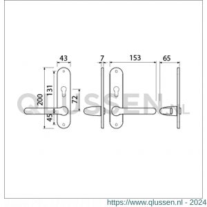 Ami LS 200/1/7-386 kruk-kruk garnituur deurkruk 386 Rota langschild 200/1/7 profielcilinder PC 72 omkeer F1 deurdikte 38-42 mm 500360