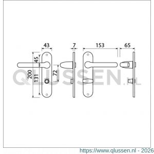 Ami LS 200/1/7-386 kruk-kruk garnituur deurkruk 386 Rota langschild 200/1/7 toilet- en badkamersluiting WC 8x72 deurdikte 38-42 mm 500380