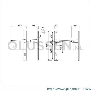 Ami 245/30-357 smalschild-kruk-kruk garnituur deurkruk 357 vastdraaibaar 245/30 profielcilinder PC 97.3 M5/R6,5 F1 deurdikte 53-57 mm 511765