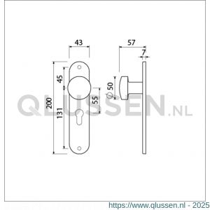 Ami 200/1/7 knoplangschild Archi Design knop 169/50 vast langschild 200/1/7 profielcilinder PC 55 Irox Archi Design 620245