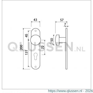 Ami 200/1/7 knoplangschild Archi Design knop 169/50 vast langschild 200/1/7 profielcilinder PC 72 Irox Archi Design 620246