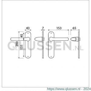 Ami 200/1/7-386 kruk-kruk garnituur deurkruk 386 Rota langschild 200/1/7 blind Irox Archi Design deurdikte 38-42 mm 620500