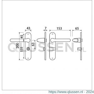 Ami 200/1/7-386 kruk-kruk garnituur deurkruk 386 Rota langschild 200/1/7 toilet- en badkamersluiting WC 8/63 Irox Archi Design deurdikte 38-42 mm 620570