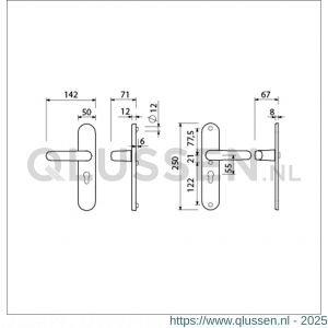 Ami VHB 250/50/1-378 veiligheids Rotaveer kruk-kruk langschildgarnituur SKG*** Archi Design ovaal VHB deurkruk 378 Rota 250/50/1 profielcilinder PC 55 Irox deurdikte 38-42 mm 621102