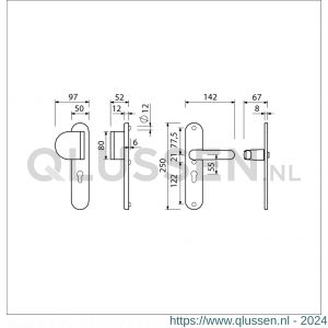 Ami VHB 250/50/1-90/83-378 veiligheids Rotaveer duwer-kruk langschildgarnituur SKG*** Archi Design ovaal VHB 250/50/1 profielcilinder PC 55 deurduwer 90/83 links en deurkruk 378 Rota Irox deurdikte 38-42 mm 621551