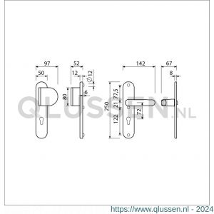 Ami VHB 250/50/1-90/83-378 veiligheids Rotaveer duwer-kruk langschildgarnituur SKG*** Archi Design ovaal VHB 250/50/1 profielcilinder PC 72 deurduwer 90/83 rechts en deurkruk 378 Rota Irox deurdikte 38-42 mm 621601