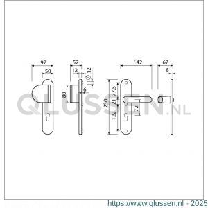 Ami VHB 250/50/1-90/83-378 veiligheids Rotaveer duwer-kruk langschildgarnituur SKG*** Archi Design ovaal VHB 250/50/1 profielcilinder PC 72 deurduwer 90/83 links en deurkruk 378 Rota Irox deurdikte 38-42 mm 621651