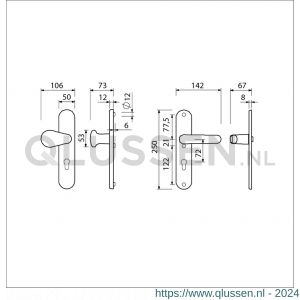 Ami VHB 250/50/1-173-378 veiligheids Rotaveer knop-kruk langschildgarnituur SKG*** ovaal VHB Varo knop 173 250/50/1 buiten en binnen profielcilinder PC 72 en deurkruk 378 Rota Irox deurdikte 38-42 mm 621871