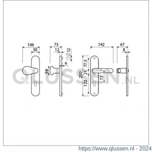 Ami VHB 250/50/1-173-378 veiligheids Rotaveer knop-kruk langschildgarnituur SKG*** ovaal VHB Varo knop 173 250/50/1 buiten en binnen profielcilinder PC 92 en deurkruk 378 Rota Irox deurdikte 38-42 mm 621873