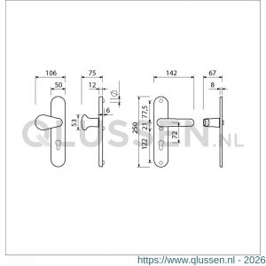 Ami VHB 250/50/1-173-378 veiligheids Rotaveer kruk-kruk langschildgarnituur SKG*** Archi Design ovaal VHB deurkruk 173/378 Rota 250/50/1 profielcilinder PC 72 Irox deurdikte 38-42 mm 621875