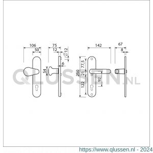 Ami VHB 250/50/1-173-378 veiligheids Rotaveer kruk-kruk langschildgarnituur SKG*** ovaal VHB deurkruk 173/378 Rota 250/50/1 profielcilinder PC 92 Irox deurdikte 38-42 mm Archi Design 621877