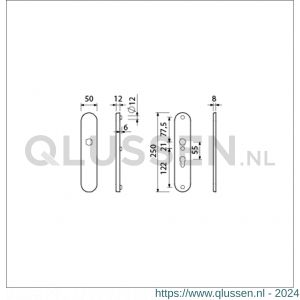 Ami VHB 250/50/1 veiligheidslangschild SKG*** Archi Design ovaal VHB 250/50/1 buiten blind binnen profielcilinder PC 55 Irox deurdikte 38-42 mm 622104