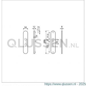 Ami VHB 250/50/1 veiligheidslangschild SKG*** Archi Design ovaal VHB 250/50/1 buiten en binnen profielcilinder PC 55 Irox deurdikte 38-42 mm 622121