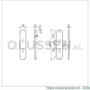 Ami VHB 250/50/1 veiligheidslangschild SKG*** Archi Design ovaal VHB 250/50/1 buiten en binnen profielcilinder PC 72 Irox deurdikte 38-42 mm 622141