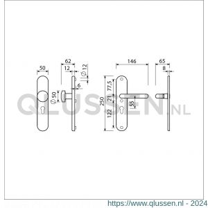 Ami VHB 250/50/1-169/50 veiligheidsvoordeur-knoplangschildgarnituur SKG*** Archi Design ovaal VHB 250/50/1 knop 169/50 profielcilinder PC 55 en deurkruk 356 Irox deurdikte 38-42 mm 622261