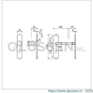 Ami VHB 250/50/1-169/50 veiligheidsvoordeur-knoplangschildgarnituur SKG*** Archi Design ovaal VHB 250/50/1 knop 169/50 profielcilinder PC 72 en deurkruk 356 Irox deurdikte 38-42 mm 622281