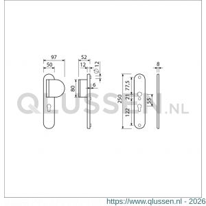 Ami VHB 250/50/1-90/83 veiligheidsvoordeur-duwerlangschildgarnituur SKG*** Archi Design ovaal VHB 250/50/1 profielcilinder PC 55 deurduwer 90/83 rechts en zonder deurkruk Irox deurdikte 38-42 mm 622300