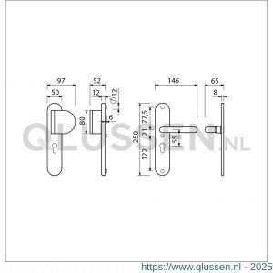 Ami VHB 250/50/1-90/83 veiligheidsvoordeur-duwerlangschildgarnituur SKG*** Archi Design ovaal VHB 250/50/1 profielcilinder PC 55 deurduwer 90/83 rechts en deurkruk 356 Irox deurdikte 38-42 mm 622305