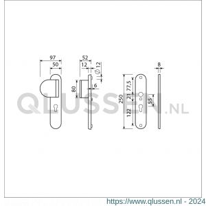 Ami VHB 250/50/1-90/83 veiligheidsvoordeur-duwerlangschildgarnituur SKG*** Archi Design ovaal VHB 250/50/1 profielcilinder PC 55 deurduwer 90/83 links en zonder deurkruk Irox deurdikte 38-42 mm 622350